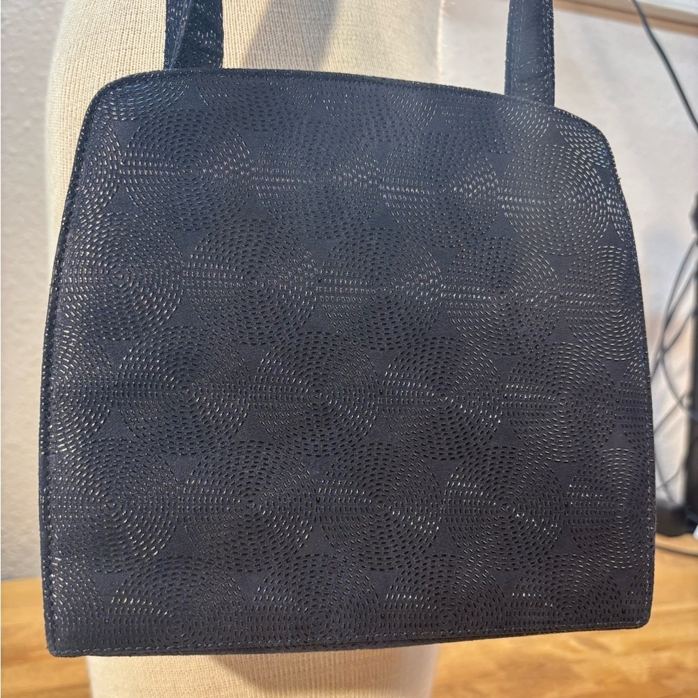 Vintage 80s Bruno Magli Shoulder Bag Black Geometric Italian - Picture 8 of 11